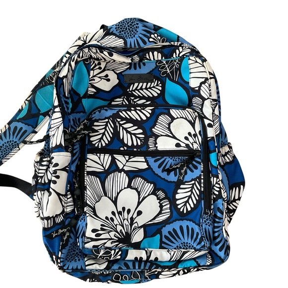 Vera Bradley Large Backpack in Blue White Floral Print